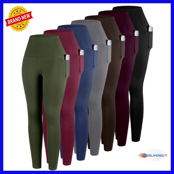 High Waisted Tummy Control Yoga Leggings with Pockets 7-Pack